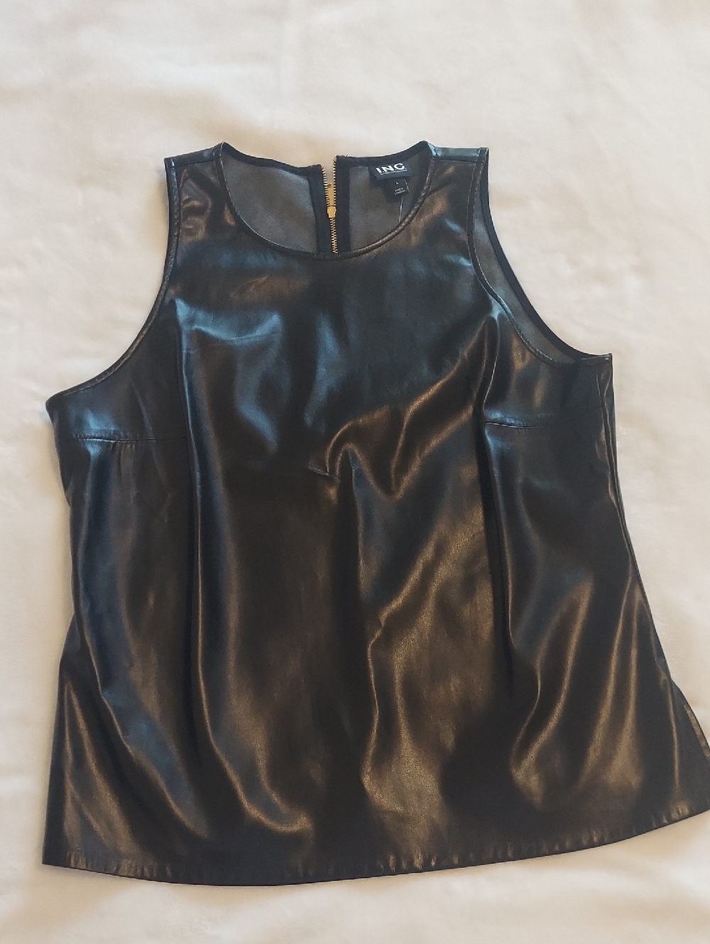 INC International Concepts Black Faux Leather Tank Top with Back Zip